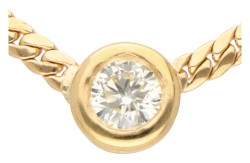 Franse 18K geelgouden vossenstaart collier bezet met solitair diamant van ca. 0.60 ct.