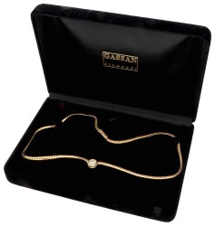 Franse 18K geelgouden vossenstaart collier bezet met solitair diamant van ca. 0.60 ct.