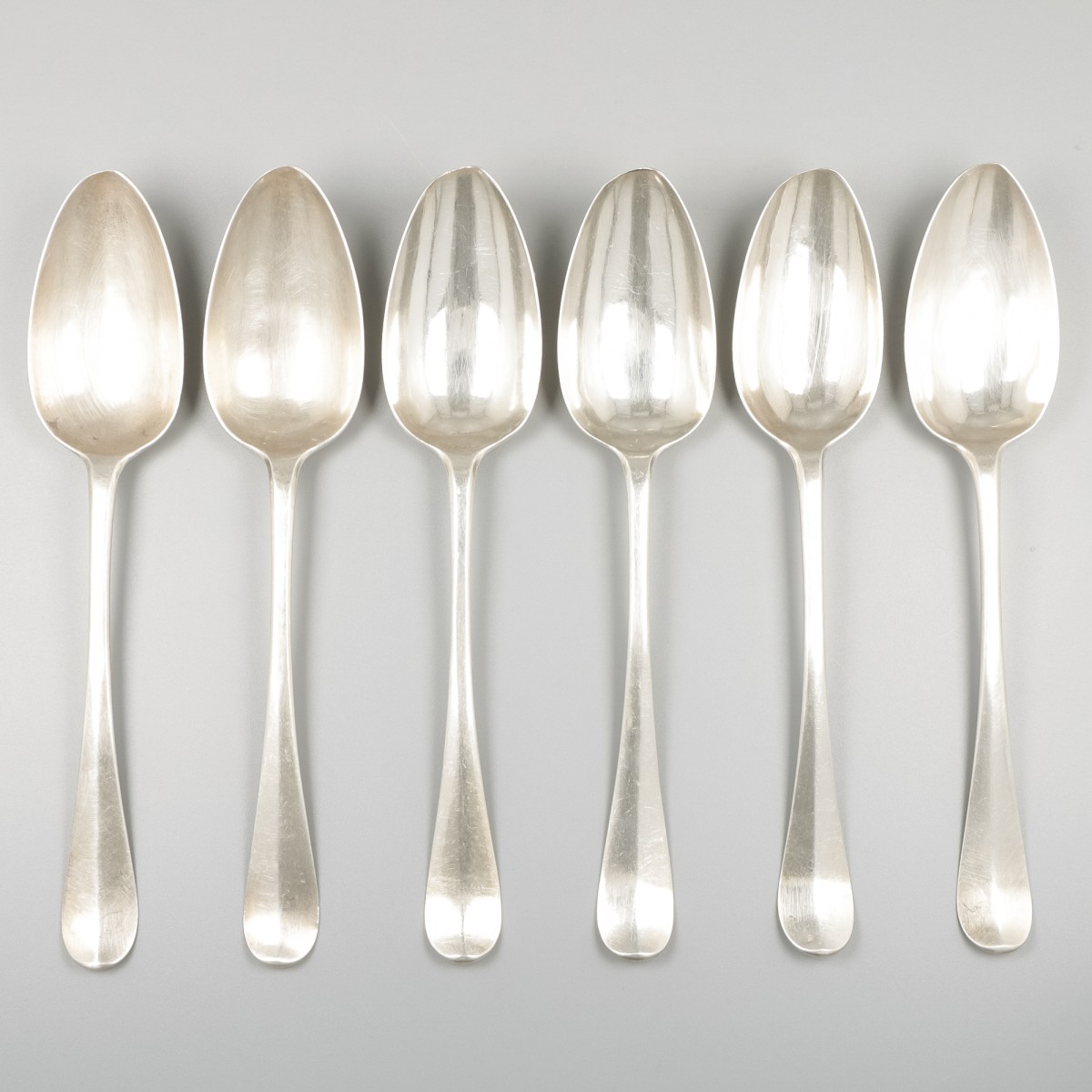 6-delige set dinerlepels, Hendrik Overhulsman, Amsterdam 1801-1805, zilver.