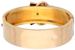 Antieke 14K geelgouden gesp bangle armband met halve parels.