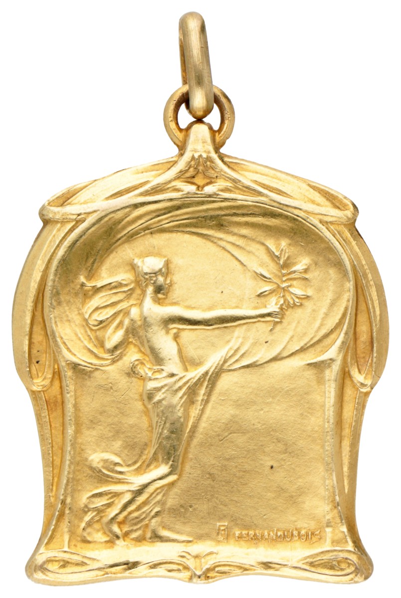 14K Geelgouden Art Nouveau medaille hanger.