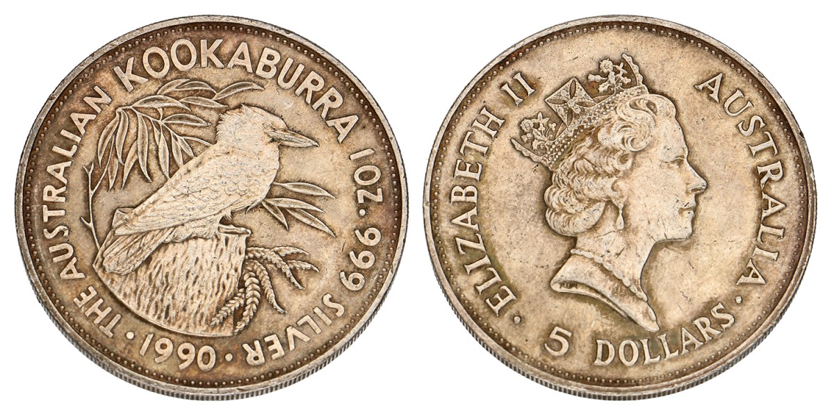 Australia. Elizabeth II. 5 Dollar 'Australian Kookaburra'. 1990.