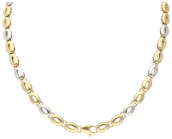 14K Bicolour gouden schakelcollier bezet met ca. 0.40 ct. diamant.