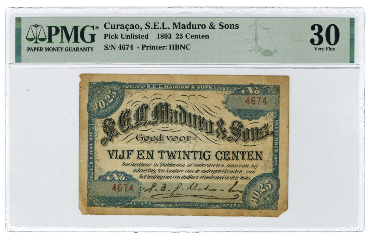 Curaçao. 25 centen. Banknote. Type 1893. - PMG 30