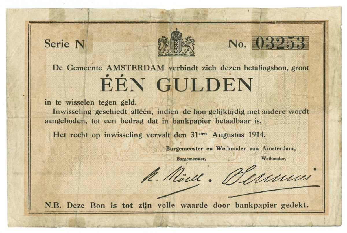 Nederland. 1 gulden. Waardebon. Type 1914. Type Amsterdam. - Fraai.