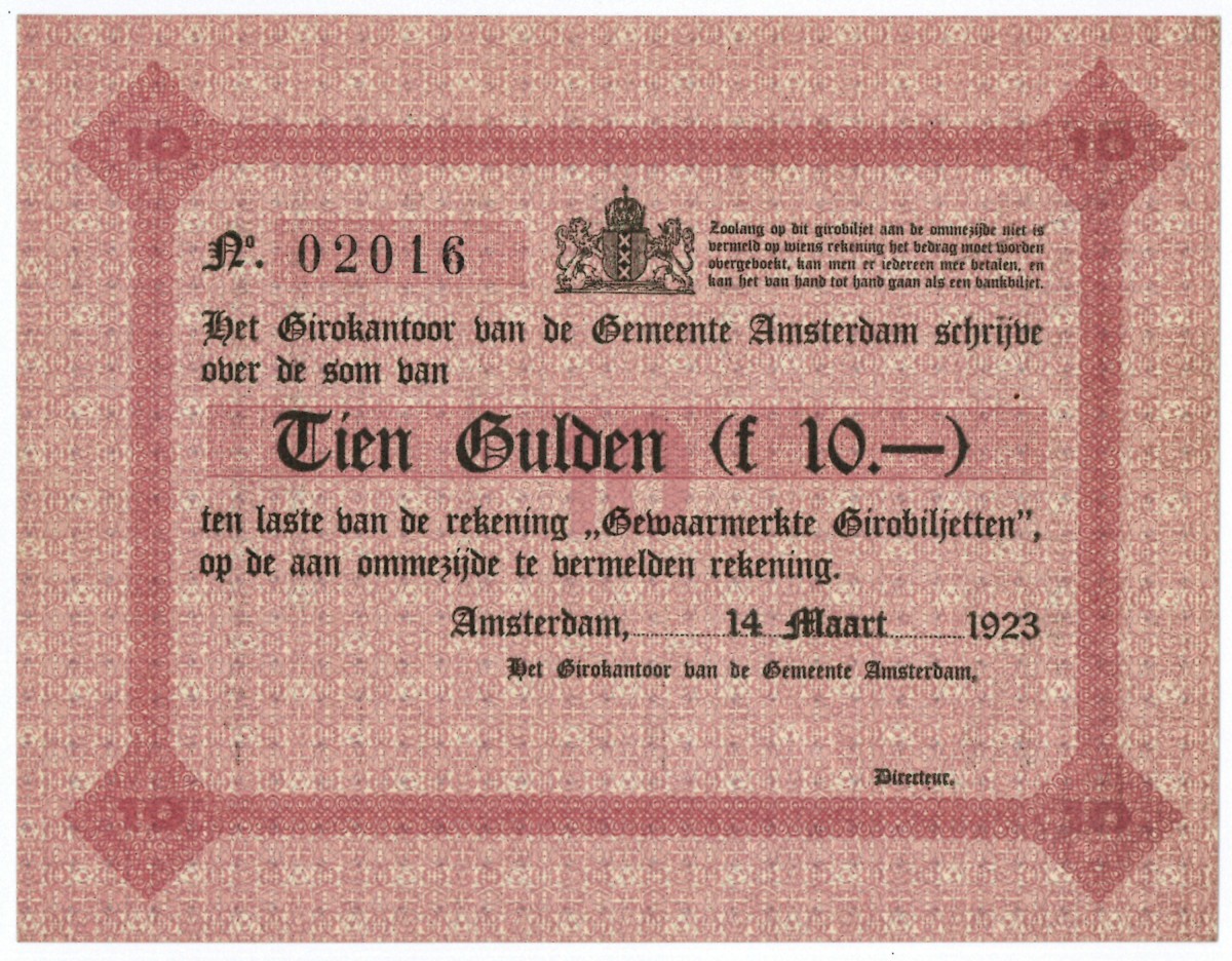 Nederland. 10 gulden. Waardebon. Type 1914. Type Amsterdam. - UNC.