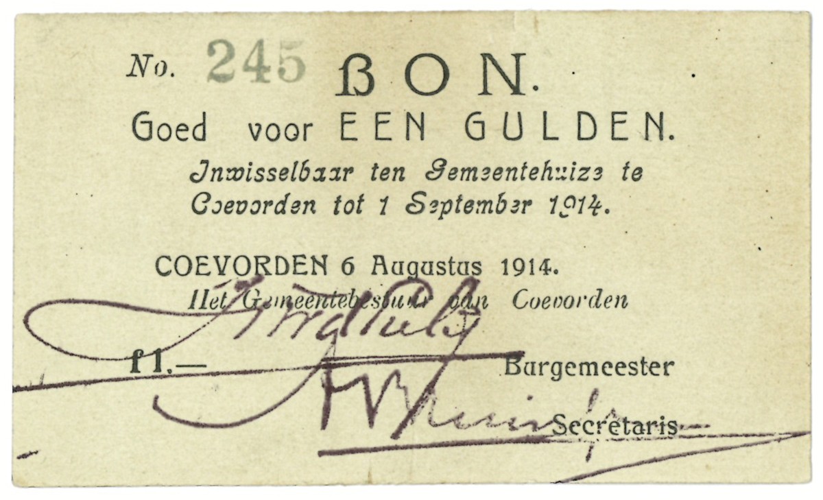 Nederland. 1 gulden. Waardebon. Type 1914. Type Coevorden. - Zeer Fraai +.