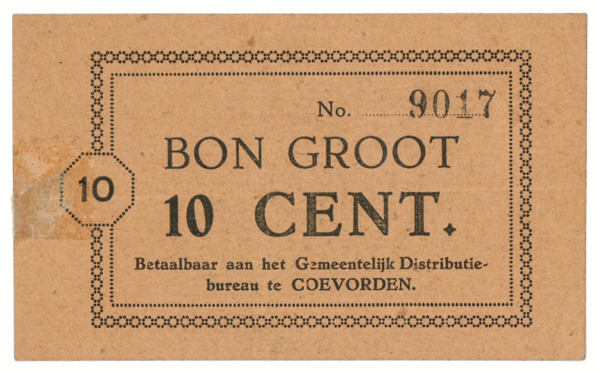 Nederland. 10 cent. Waardebon. Type 1914. Type Coevorden. - Zeer Fraai.