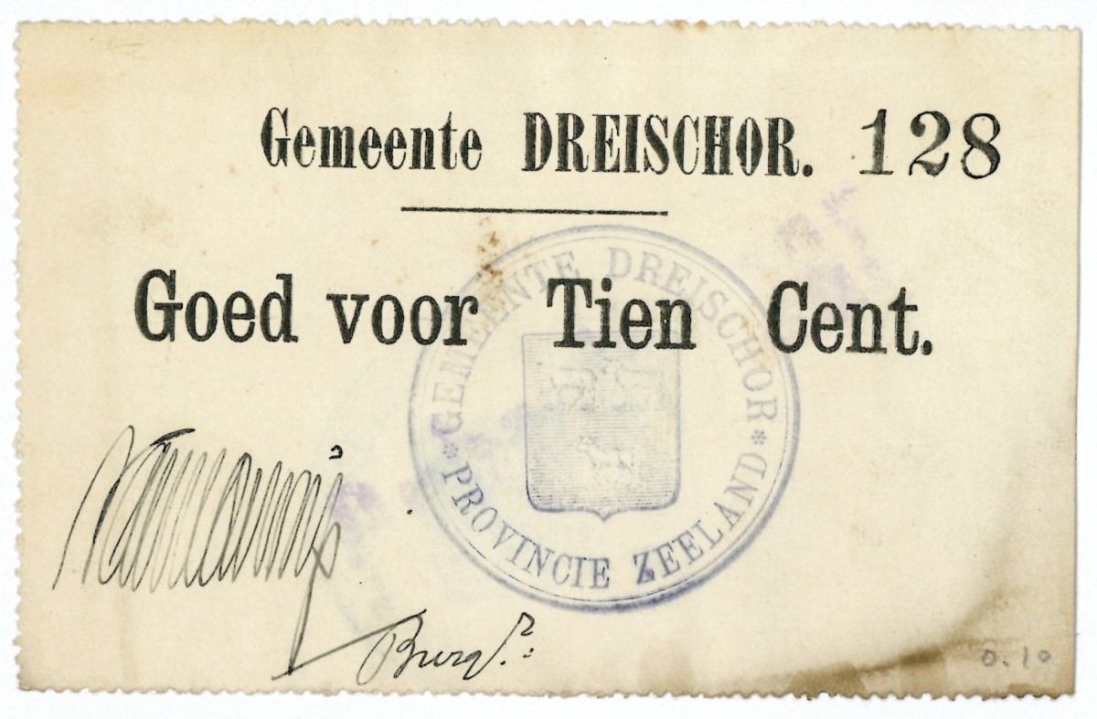 Nederland. 10 cent. Waardebon. Type 1914. Type Dreischor. - Prachtig.