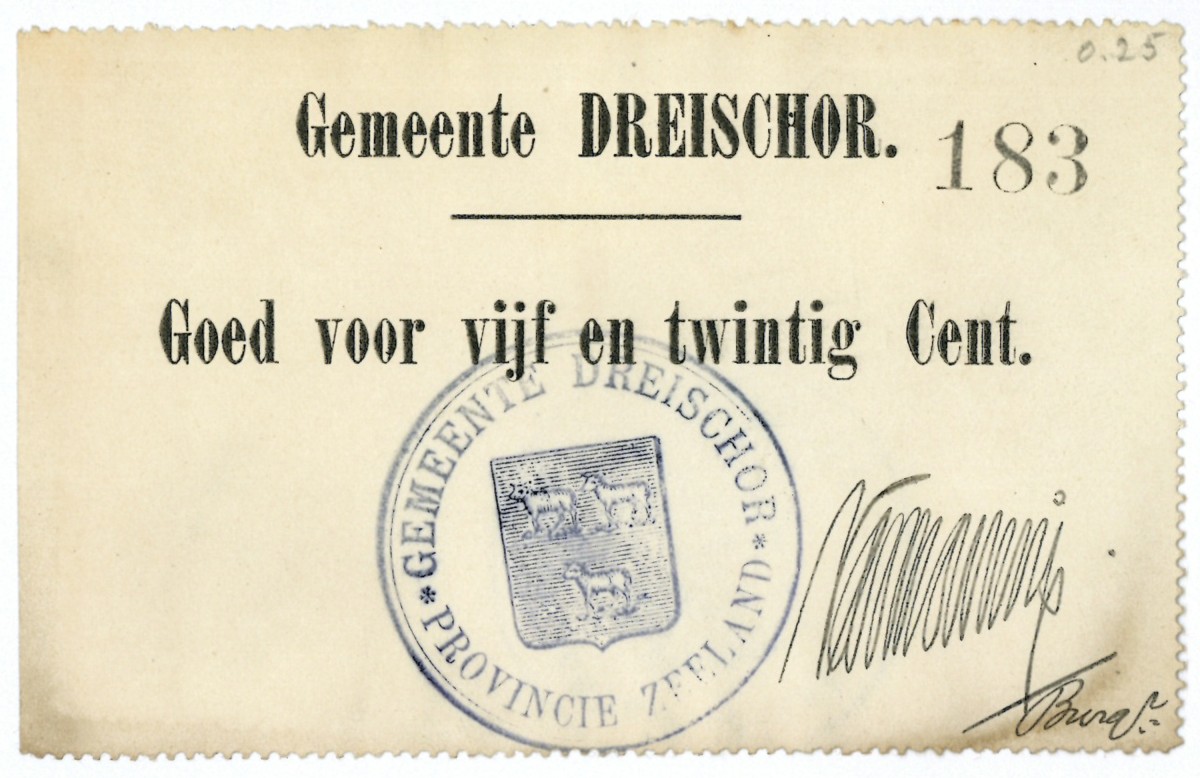 Nederland. 25 cent. Waardebon. Type 1914. Type Dreischor. - Prachtig.