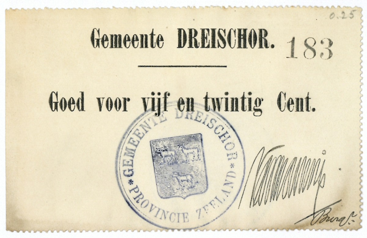 Nederland. 25 cent. Waardebon. Type 1914. Type Dreischor. - Prachtig.