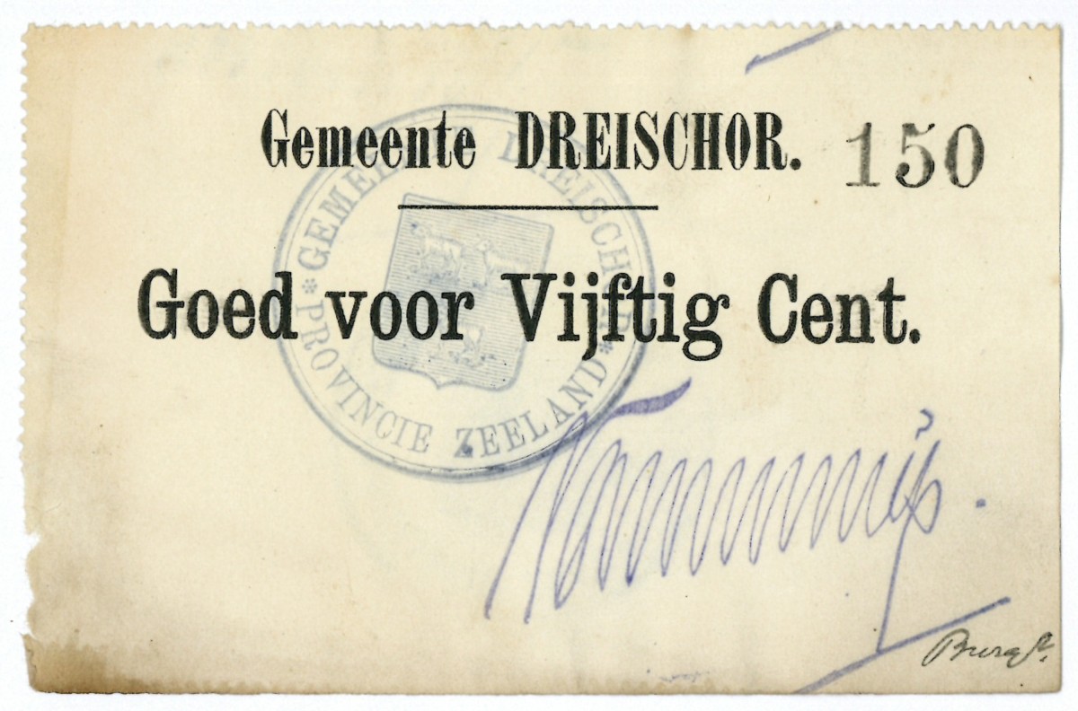 Nederland. 50 cent. Waardebon. Type 1914. Type Dreischor. - Zeer Fraai.