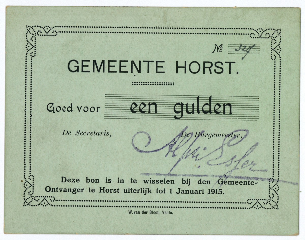 Nederland. 1 gulden. Waardebon. Type 1914. Type Horst. - UNC.