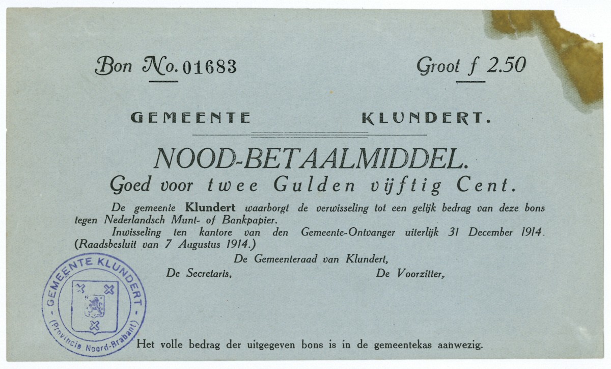 Nederland. 2½ gulden. Waardebon. Type 1914. Type Klundert. - Fraai -.