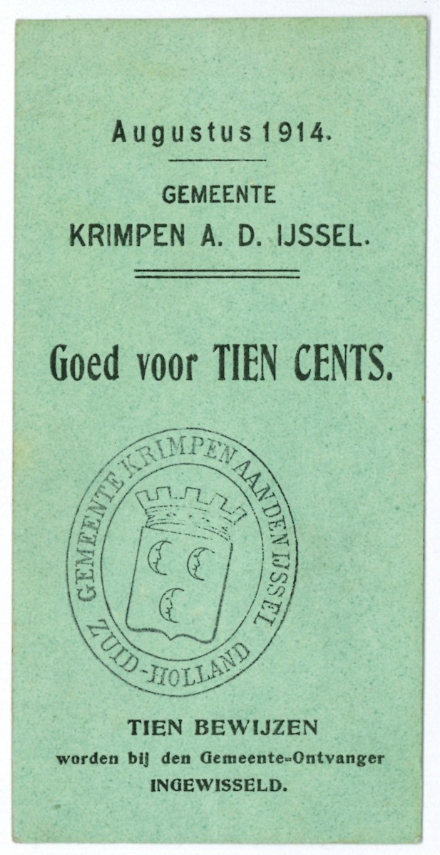 Nederland. 10 cent. Waardebon. Type 1914. Type Krimpen aan de IJssel. - UNC.