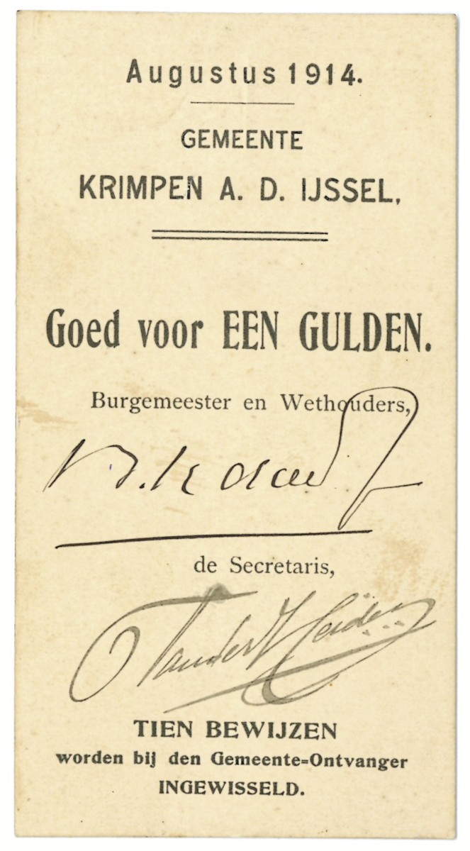 Nederland. 1 gulden. Waardebon. Type 1914. Type Krimpen aan de IJssel. - Prachtig.