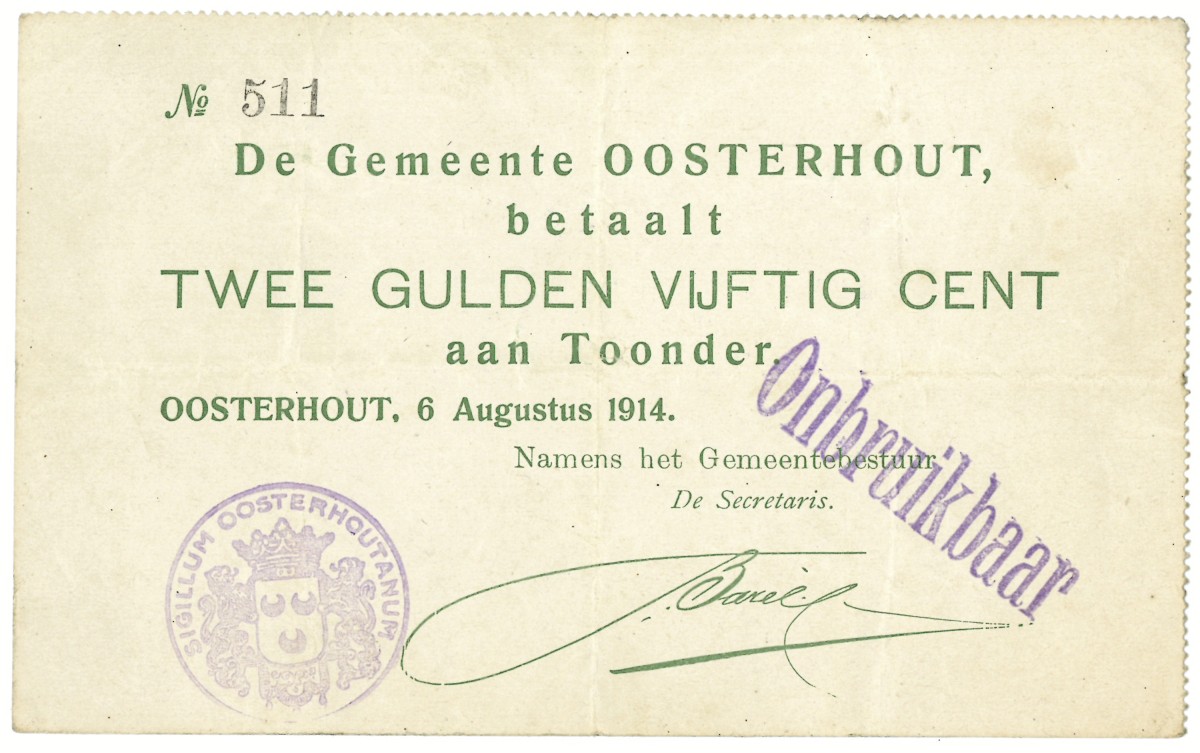 Nederland. 2½ gulden. Waardebon. Type 1914. Type Oosterhout. - Zeer Fraai.
