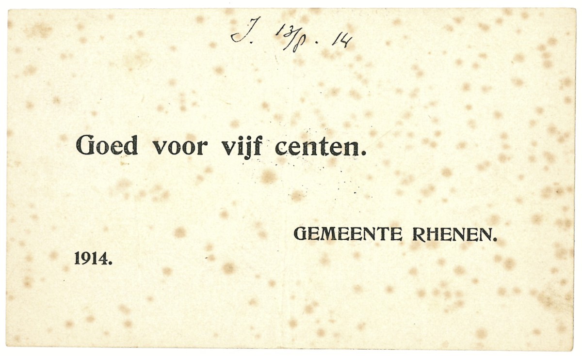 Nederland. 5 cent. Waardebon. Type 1914. Type Rhenen. - Fraai.