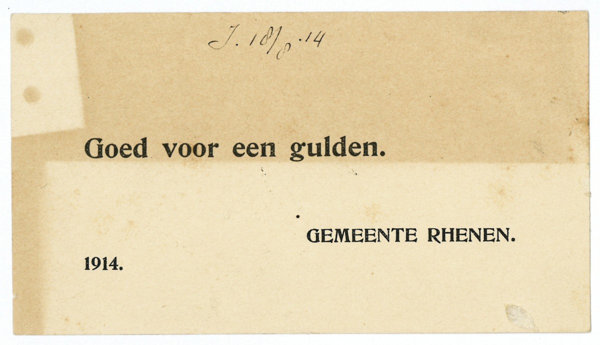 Nederland. 1 gulden. Waardebon. Type 1914. Type Rhenen. - Zeer Fraai.