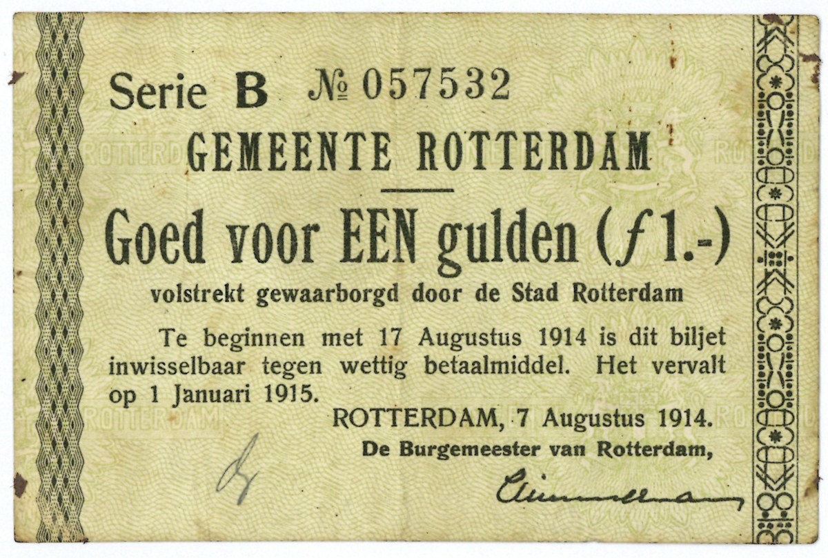 Nederland. 1 gulden. Waardebon. Type 1914. Type Rotterdam. - Fraai.