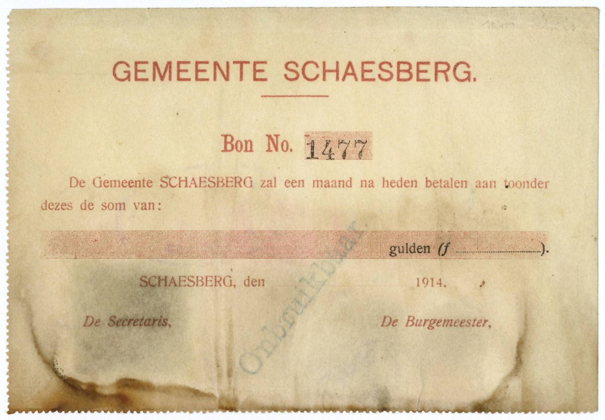 Nederland. Waardebon. Type 1914. Type Schaesberg. - Zeer Fraai -.