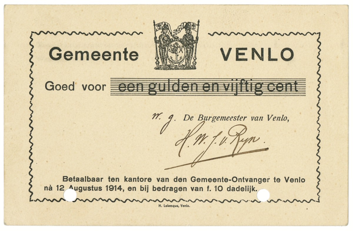 Nederland. 1½ gulden. Waardebon. Type 1914. Type Venlo. - Prachtig.