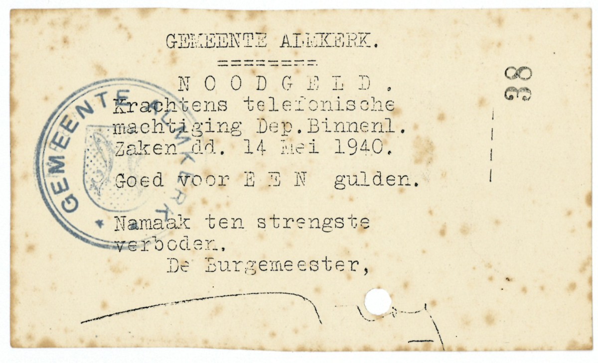 Nederland. 1 gulden. Waardebon. Type 1940. Type Almkerk. - Fraai / Zeer Fraai.