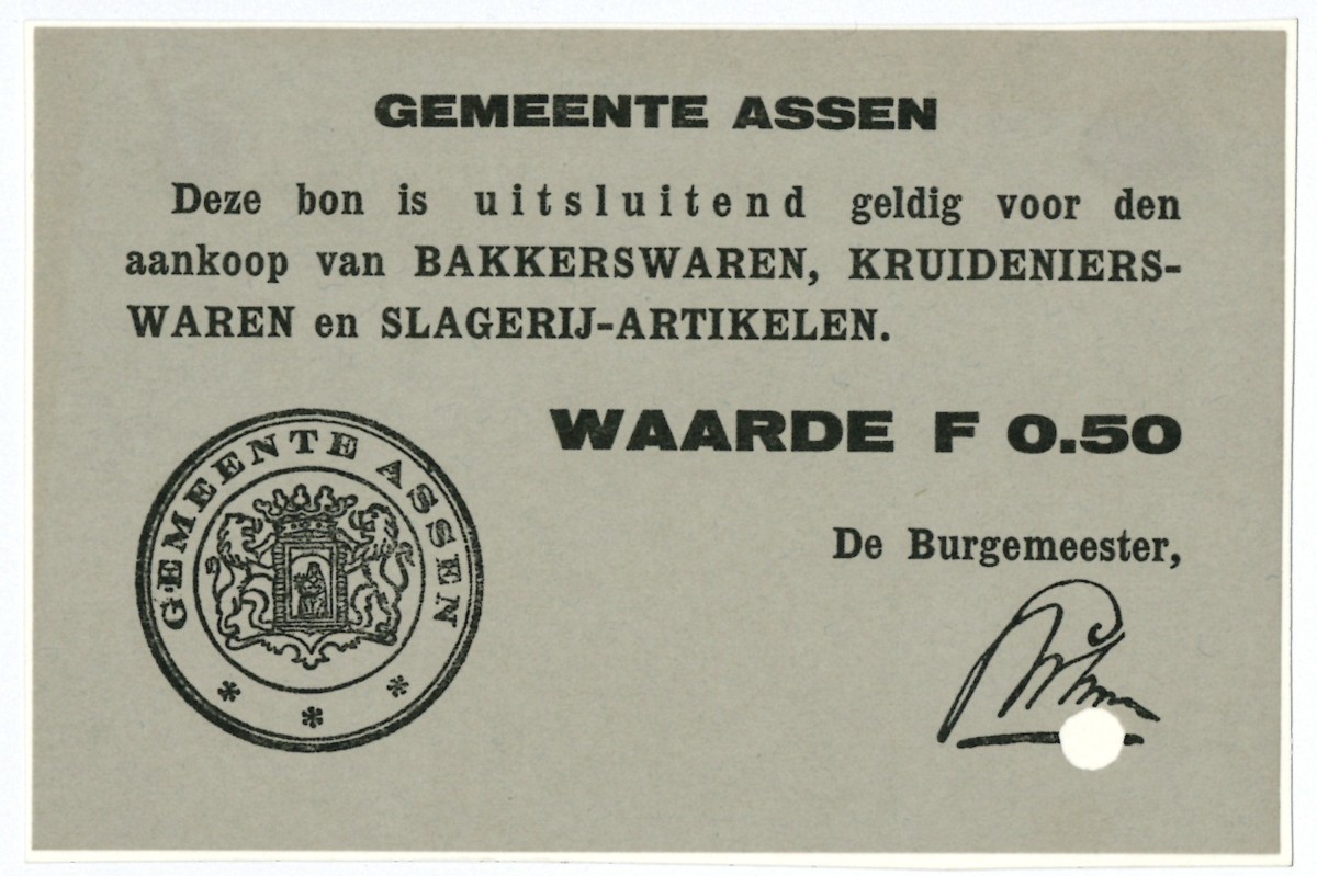 Nederland. 50 cent. Waardebon. Type 1940. Type Assen. - Prachtig.