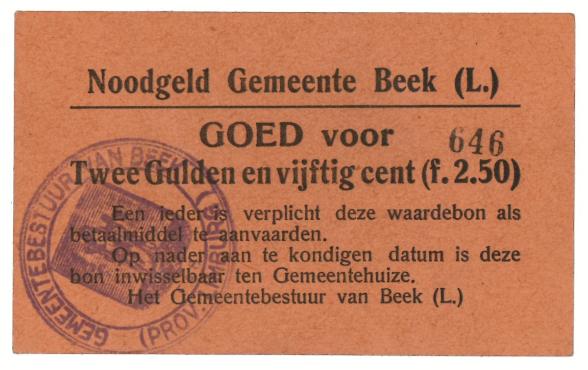 Nederland. 2½ gulden. Waardebon. Type 1940. Type Beek. - Prachtig.