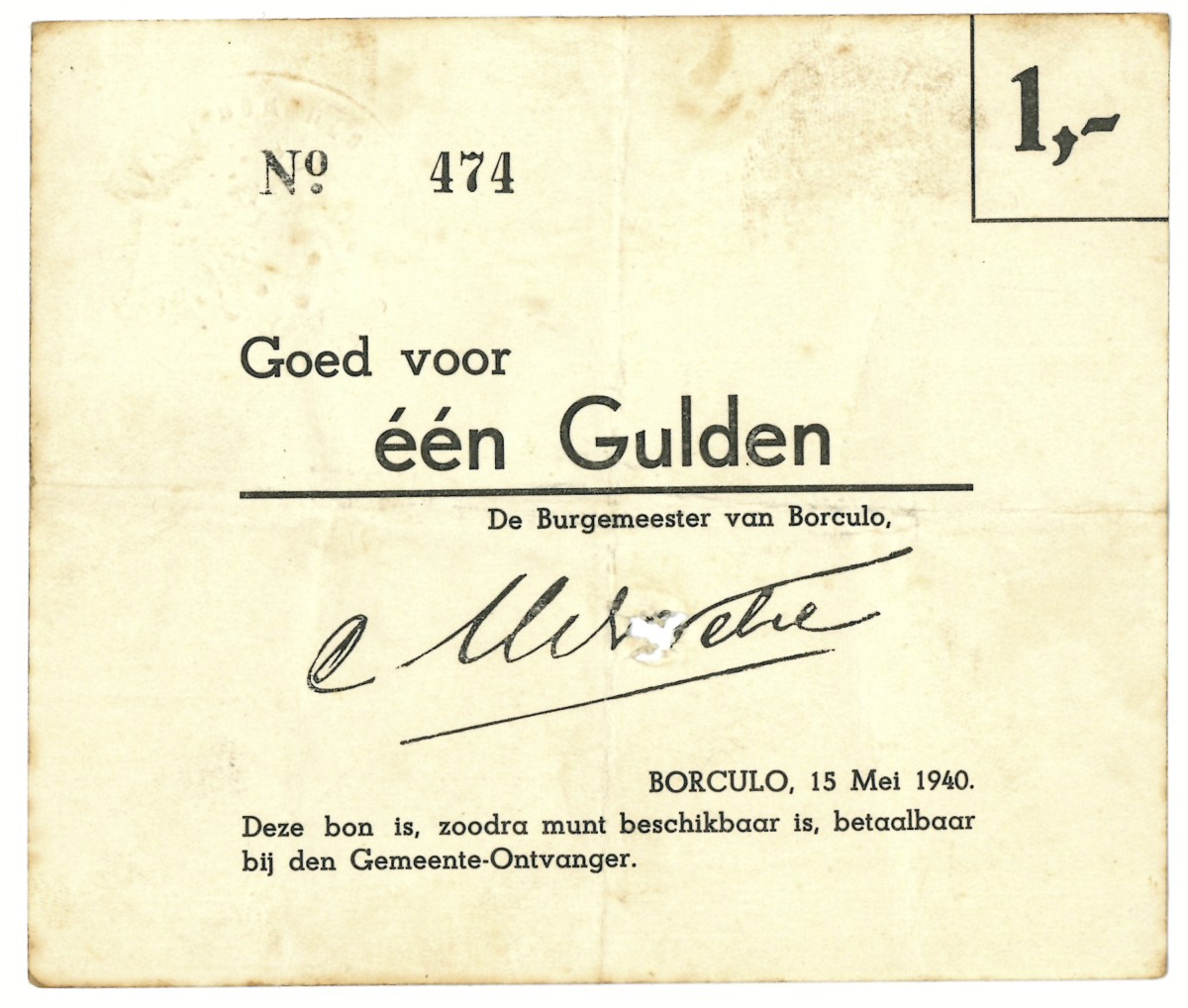 Nederland. 1 gulden. Waardebon. Type 1940. Type Borculo. - Fraai.