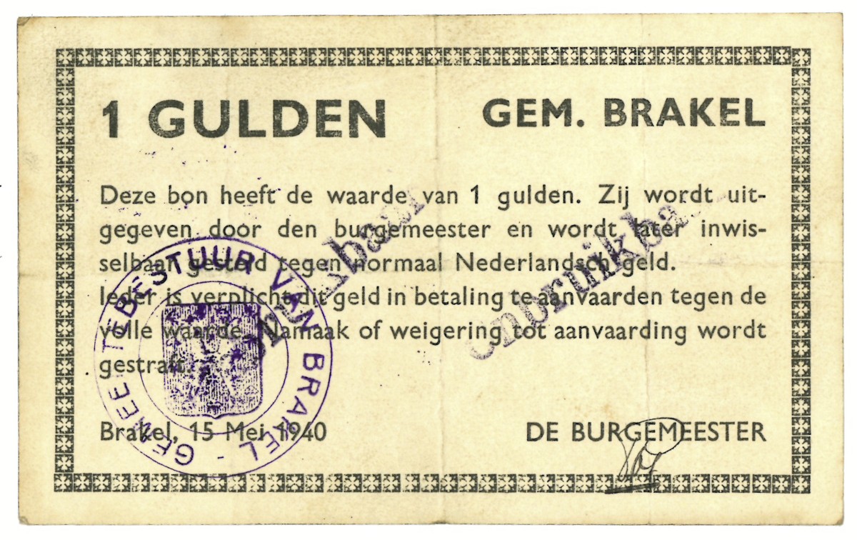 Nederland. 1 gulden. Waardebon. Type 1940. Type Brakel. - Zeer Fraai.