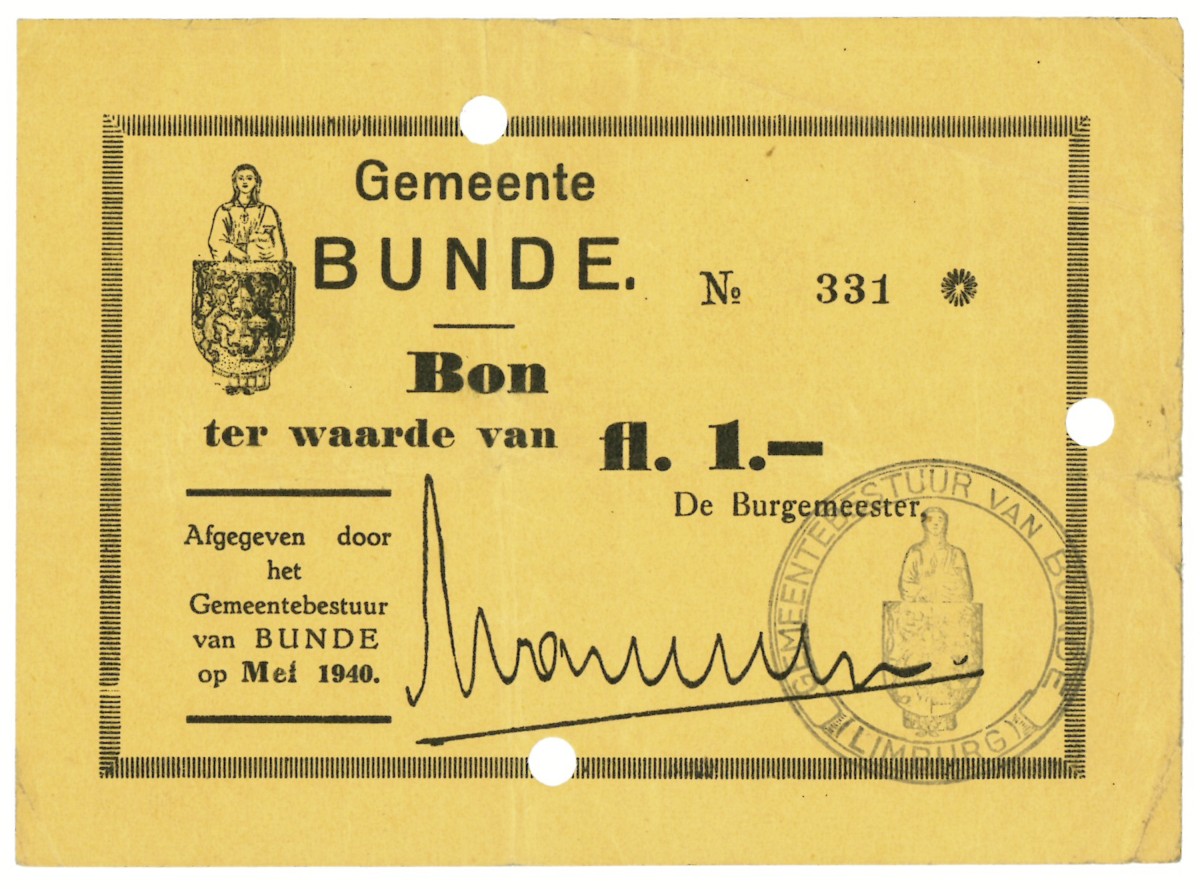 Nederland. 1 gulden. Waardebon. Type 1940. Type Bunde. - Zeer Fraai.