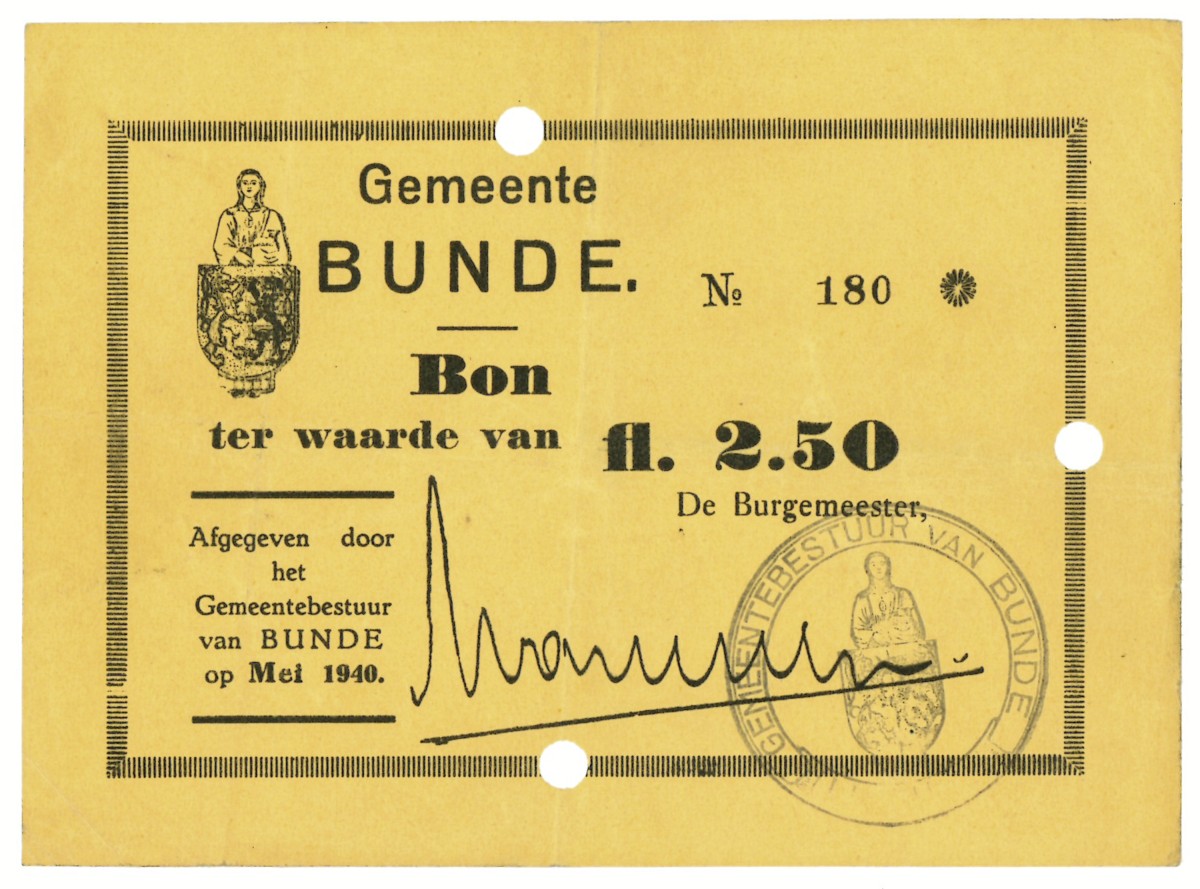 Nederland. 2½ gulden. Waardebon. Type 1940. Type Bunde. - Zeer Fraai.