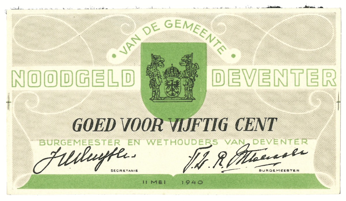 Nederland. 50 cent. Waardebon. Type 1940. Type Deventer. - UNC.