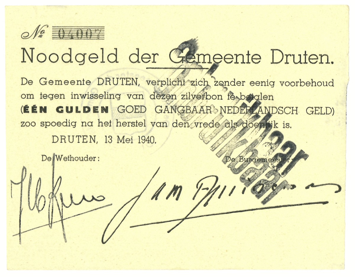 Nederland. 1 gulden. Waardebon. Type 1940. Type Druten. - Zeer Fraai.