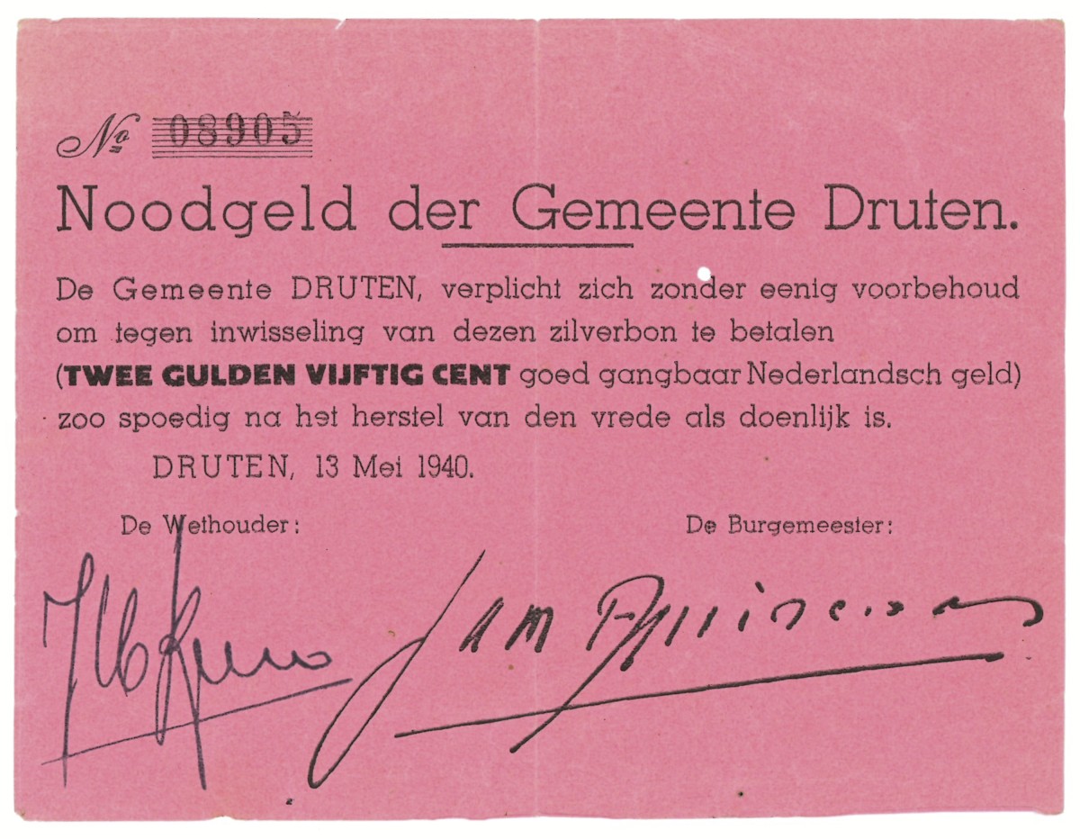 Nederland. 2½ gulden. Waardebon. Type 1940. Type Druten. - Zeer Fraai.