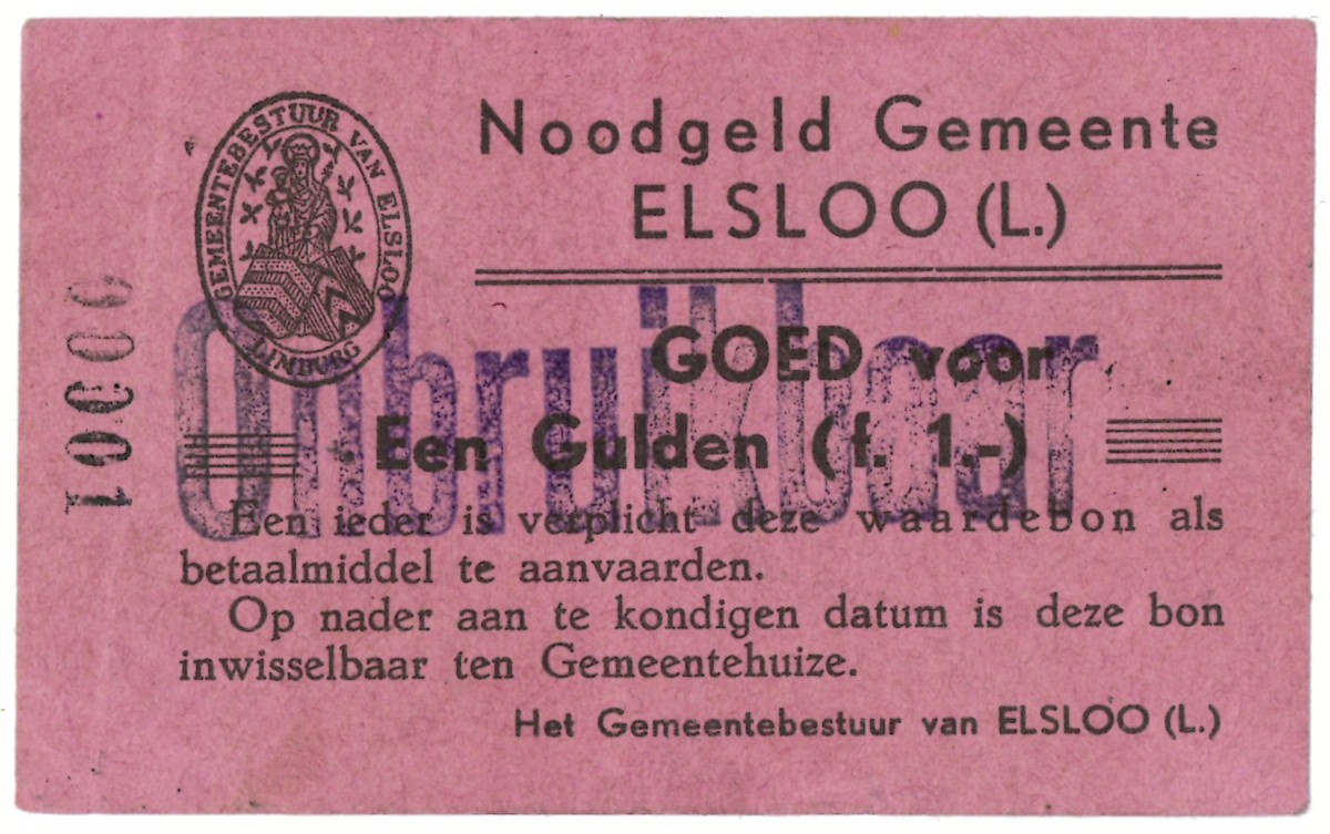 Nederland. 1 gulden. Waardebon. Type 1940. Type Elsloo. - Zeer Fraai.