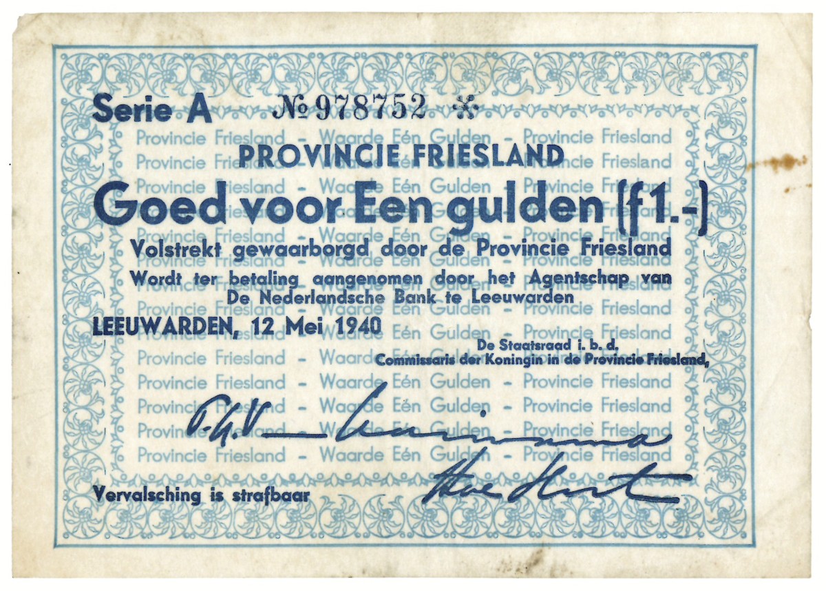 Nederland. 1 gulden. Waardebon. Type 1940. Type Friesland. - Zeer Fraai.