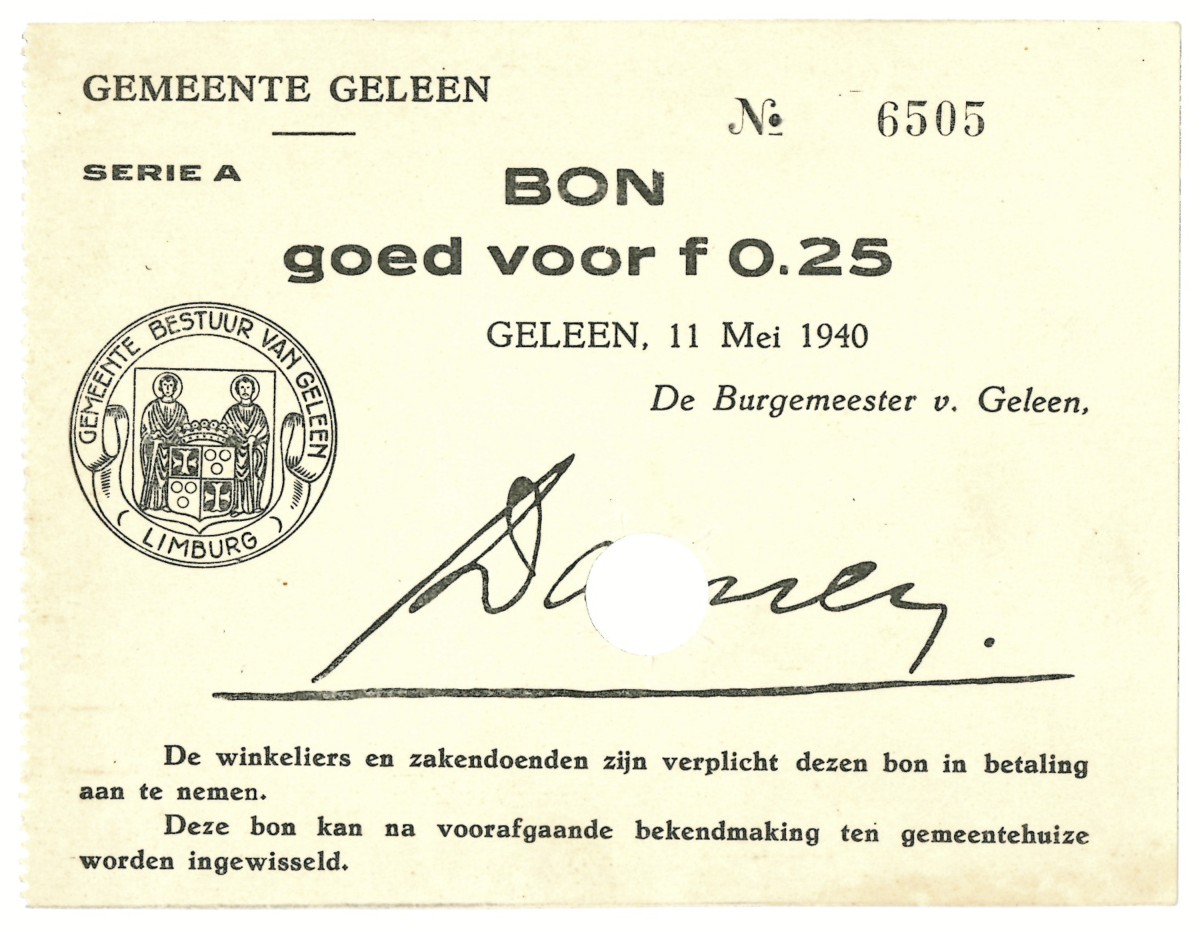 Nederland. 25 cent. Waardebon. Type 1940. Type Geleen. - UNC.