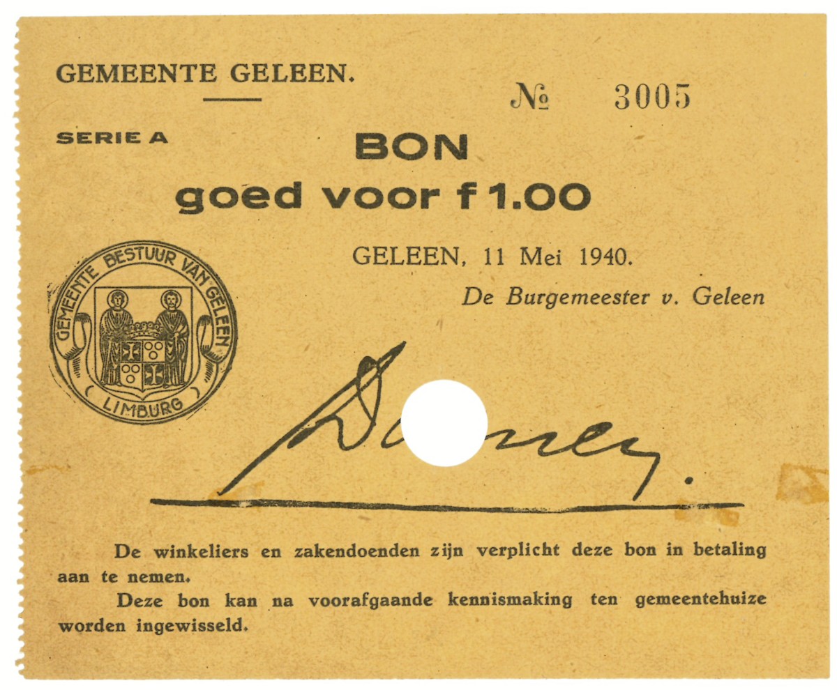 Nederland. 1 gulden. Waardebon. Type 1940. Type Geleen. - Prachtig.