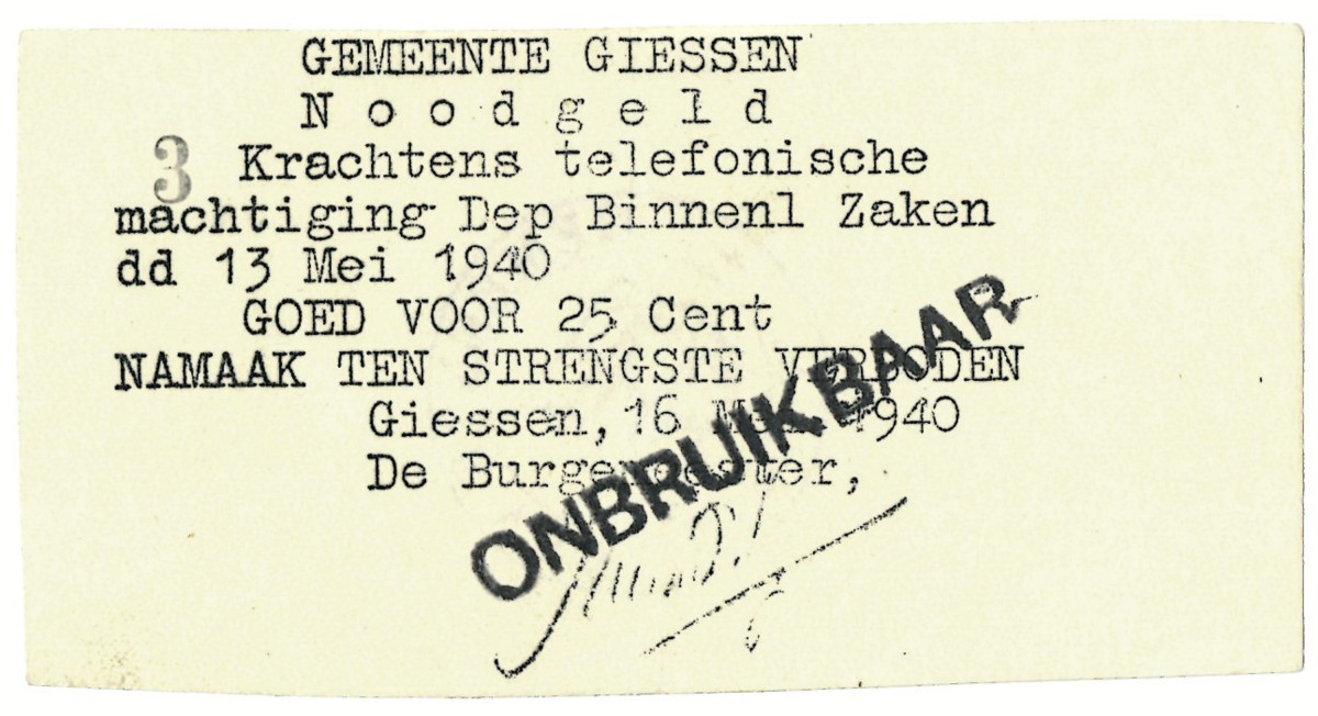 Nederland. 25 cent. Waardebon. Type 1940. Type Giessen. - Prachtig.