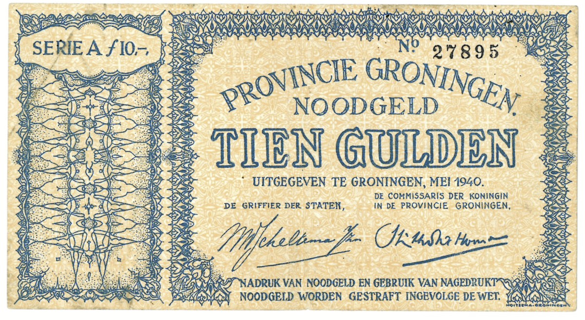 Nederland. 10 gulden. Waardebon. Type 1940. Type Groningen. - Zeer Fraai.