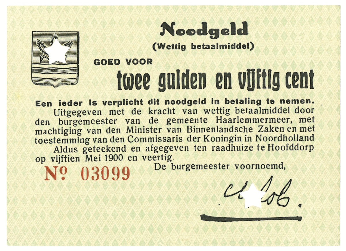 Nederland. 2½ gulden. Waardebon. Type 1940. Type Haarlemmermeer. - UNC.