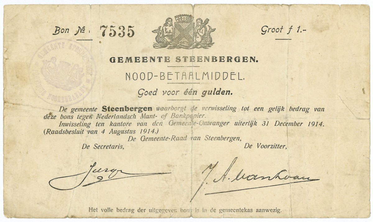 Nederland. 1 gulden. Steenbergen. Type 1914. Type Steenbergen. - Zeer Fraai.