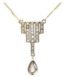 Tsjechische 14K geelgouden hanger aan figaro collier met diamant.