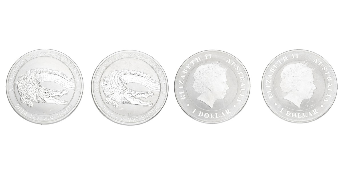 Australia . Lot (2) 1 Dollar. 1 Oz. 'Saltwater Crocodile' 2014