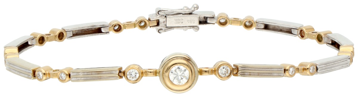 No reserve - 14K Bicolour gouden schakelarmband met ca. 0.53 ct. diamant.