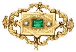 Antieke gouden Louis-Philippe 'devant de corsage' met groen glas.