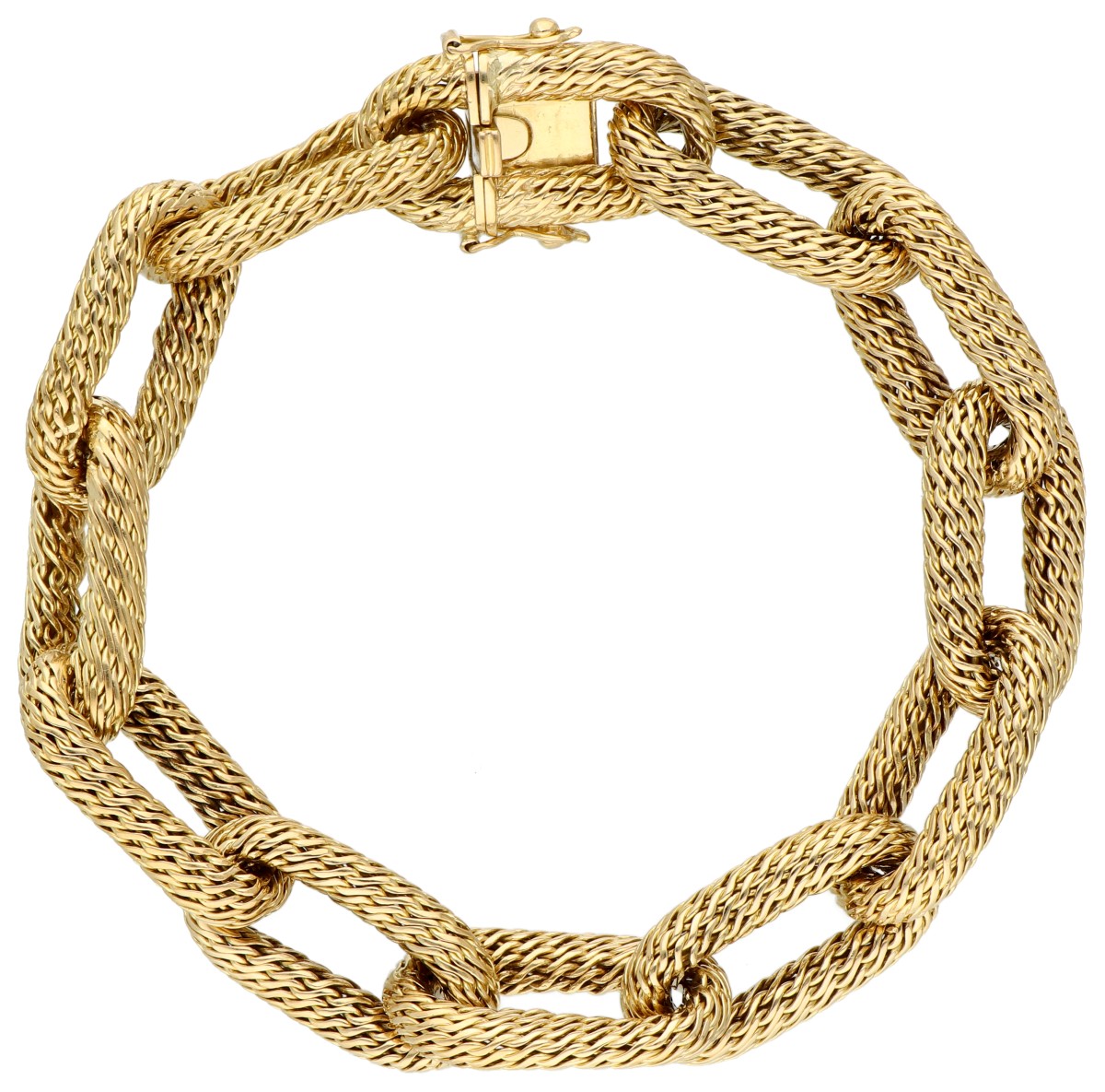 Brusselse 18K geelgouden gevlochten schakelarmband.