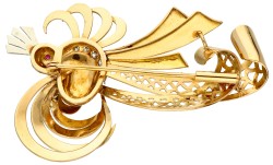 18K Bicolour gouden paradijsvogel broche bezet met ca. 0.30 ct. diamant.